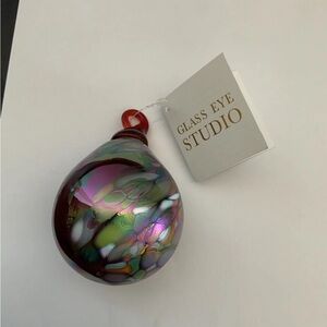 Glass Eye Studio Tear Drop Blown Art Glass Ornament Red Mosaic- NWT